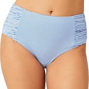 NWT Free Country Seersucker Blue Striped High Waist Bikini Swim Bottom